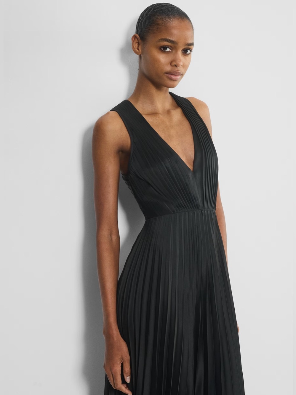 Aritzia Ten Sleeveless Black Pleated V-Neck Dress 4